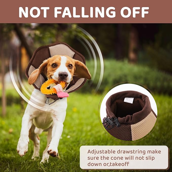 SUNFURA Dog Cone - Soft Cone for Dogs to Stop Licking, Pet E-Collar Alternative After Surgery, Adjustable Pet Recovery Collar for Wound Healing, Brown Large