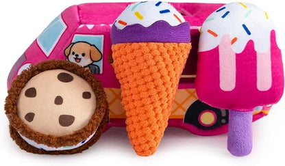 Hollypet Squeaky Dog Toy, Interactive Plush Hide and Seek Dog Toys for Small Medium Sized Dogs and Non-Aggressive Chewers, Puppy Teeth Clean Chew Toys, Ice Cream Truck