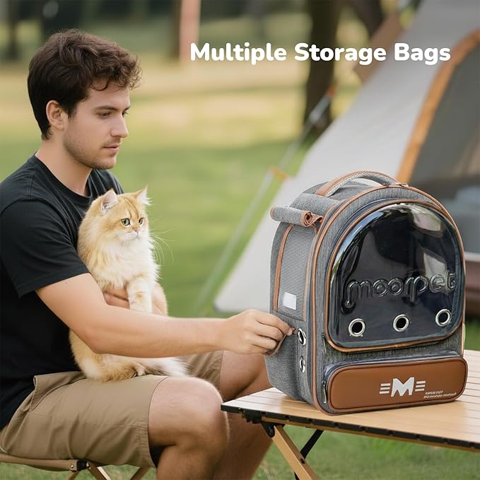 Cat Bubble Backpack Carrier, Clear Pet Bag for Cats and Small Dogs up to 20 Lbs, Great for Outdoor Hiking Camping (Grey Orange)