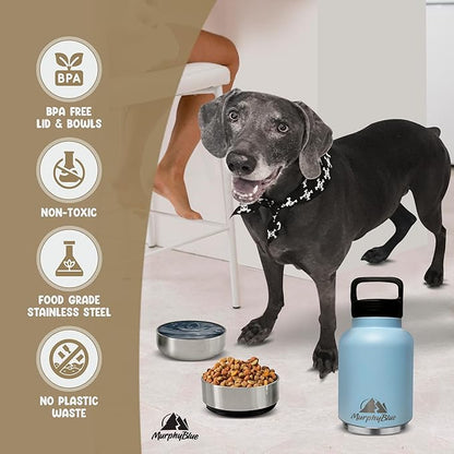 MurphyBlue Dog Water Bottle | 32 oz. Capacity Insulated Stainless Steel, Lid w/Built-in Carabiner, BPA Free Plastic Detachable Bowls, Portable Dog Water Bottles, Travel Bowls for Pets