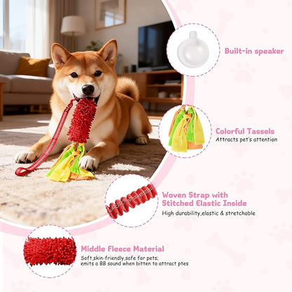 Squeaky Dog Tug Toy, Interactive Tug of War Rope Toys for Small Medium Large Dog, Soft Chenille Chewing Dog Rope Toys for Puppy Training and Play Games
