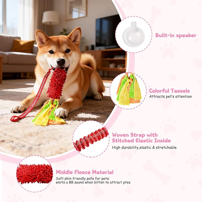 Squeaky Dog Tug Toy, Interactive Tug of War Rope Toys for Small Medium Large Dog, Soft Chenille Chewing Dog Rope Toys for Puppy Training and Play Games