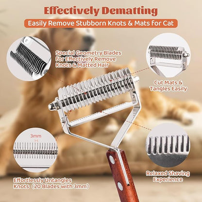 Pet Brush for Dematting & Deshedding, Professional Cat Grooming Brush, Dog Grooming Brushes with Wood Handle, Shedding Comb for Indoor Cats & Long Haired Cat Dog Pet