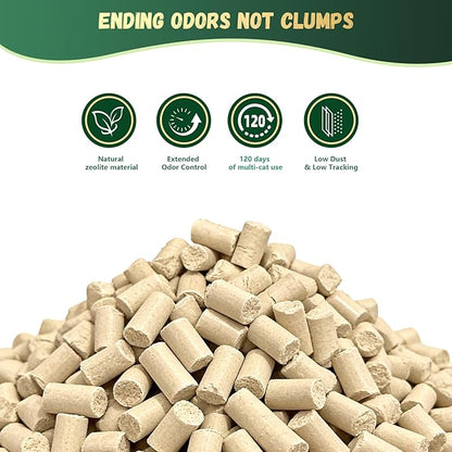 IMMCUTE Zeolite Litter Pellets, 18lb Bag Lasts 120 Days, Odor Control Cat Litter Pellets with Extra 10 Ct Pee Pads, Non Clumping Cat Litter, Low-Tracking, Unscented