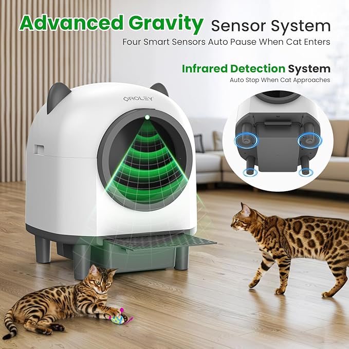 OROLEY Self Cleaning Litter Box, Automatic Litter Box,Odor Control Robot, Cat Ears Design,APP Real-Time Monitor, Cat Litter-Boxs for Multiple Cats,Infrared Safety Sensor, with 1 Trash Bag