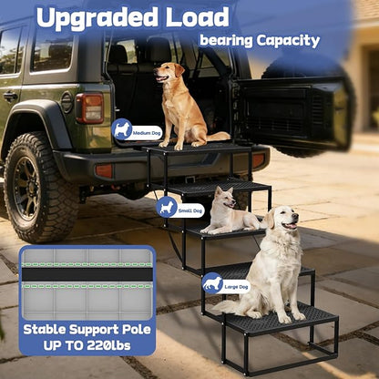 Dog Steps for Car, Truck, SUV, Dog Stairs for Car with Upgraded Non-Slip Surface, Foldable Dog Ramp for Car, Pet Stairs for Large Dogs, 5 Steps