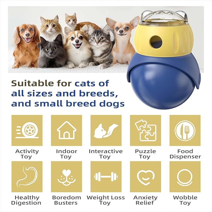 Cat Puzzle Feeder, Interactive Cat Toy & Dog Toys, Treat Dispenser for Indoor Cats, Small Dogs, Puppies, Slow Feeder, Enrichment Toy for IQ Training, Mental Stimulation, Relieve Boredom, Gifts
