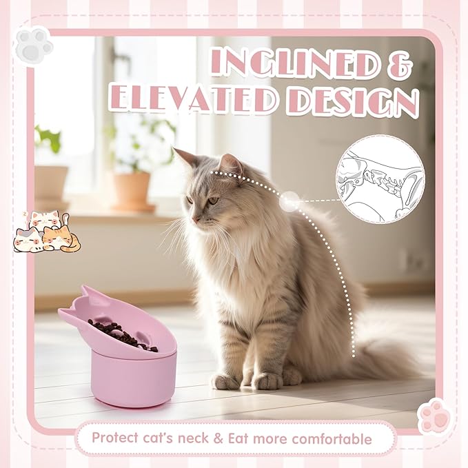2 Pack Silicone Cat Slow Feeder, Elevated Slow Feeder Cat Bowl for Dry and Wet Food, Tilted Design with Non Slip Base, Adjustable Angle for Pet(Gray and Pink)