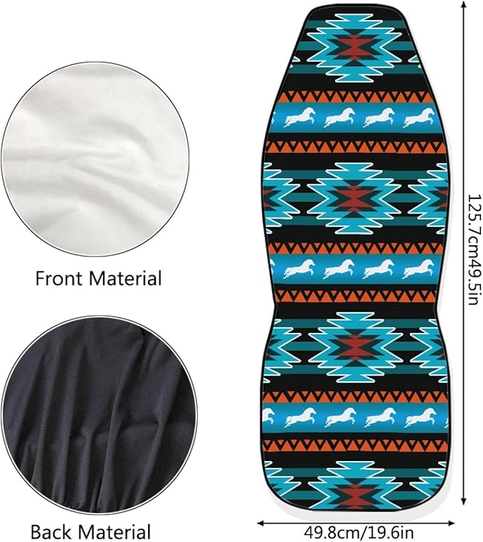 Aztec Southest Stripe Car Seat Covers for Women Men, Turquoise Front Bucket Covers Bottom Seat Cushion Covers, Anti-Slip Seat Protector for SUV Truck Vans Sedans