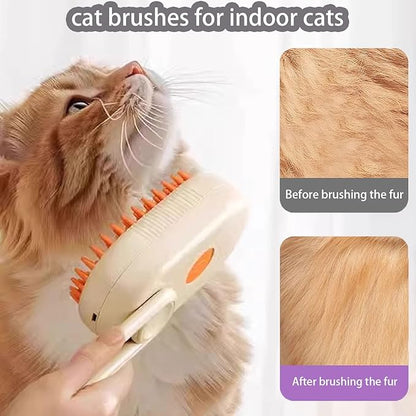4-in-1 Rechargeable Cat Steam Brush for Shedding, Anti-static Pet Grooming Tool for Cats and Dogs, Pet Massage & Cleaning Brush (Beige)