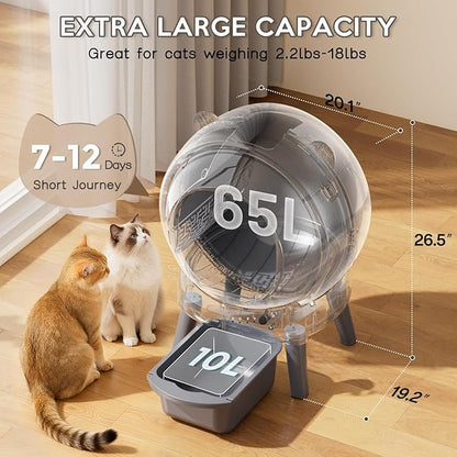 Automatic Litter Box, Self Cleaning Litter Box with App Control, Large Capacity for Multiple Cats, Noise & Odor Control, Dual Safety Sensors, Easy Maintenance with 2 Roll Garbage Bags, Gray