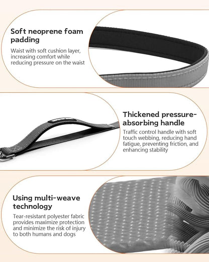 Hands Free Dog Leash, Multifunctional Crossbody Heavy Duty Dog Leash, 9.5 ft Long Waist Belt with Car Safety Buckle for Medium and Large Dogs Walking,Jogging,Running,Training (Grey 5.9-9.5ft).