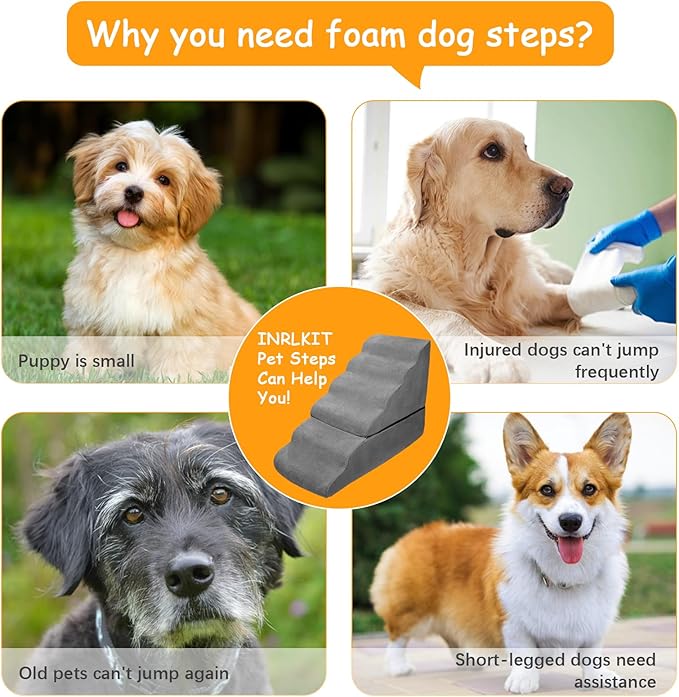 Dog Stairs for High Beds 30 inches Tall for Small Dogs, Pet Steps for High Bed up to 30-36 Inch, Lightweight Foam Dog Ramp for Old Cats, No Assembly Required, Grey