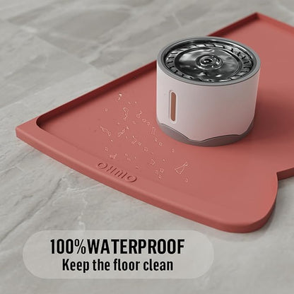 OHMO Dog Food Mat(Erythrinus, 24 * 15'') w/Residue Collection Pocket Silicone Pet Feeding Mat for Floor High Edges Anti Spills Waterproof Cat Water Bowl Tray, Easy Clean Placemat