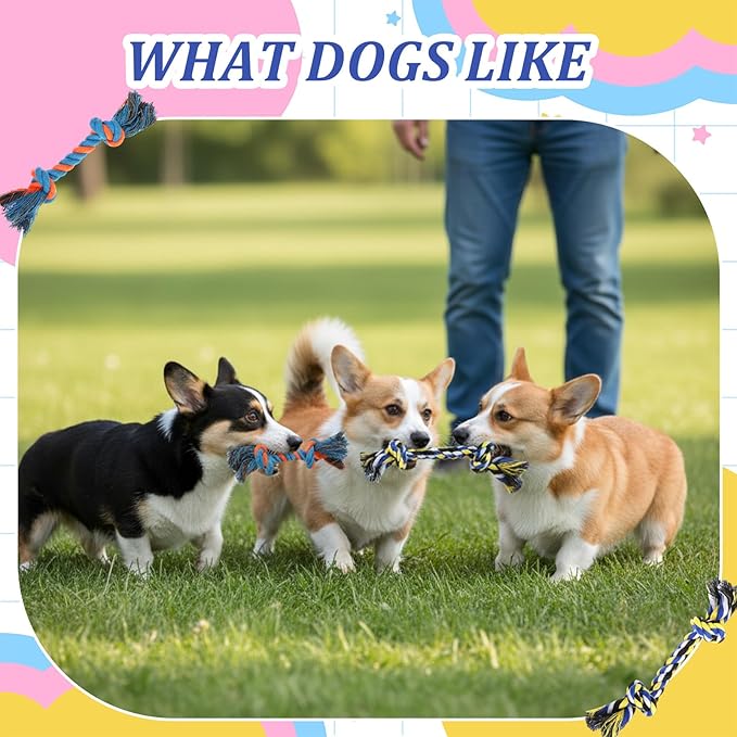 100 Pieces Knot Rope Dog Toys Multi-Color Puppy Chew Toy for Small Medium Dogs, Dental Teething Chew Toy with 2 Knots, Interactive Tug Toys for Aggressive Chewers, Stress Relief Pet Supplies