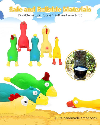 Dog Squeaky Toys Chicken, Natural Rubber Chicken Dog Toys 5 Pcs, Interactive Training Toys for Puppies Small Medium Breed Gentle Chewers