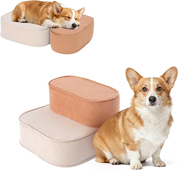 Dog Stairs for Small Dogs, 3 Step Dog Stair for High Bed and Couch, Non-Slip High Density Foam Sturdy Pet Steps with Removable Washable Cover for Older Cat