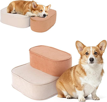 Dog Stairs for Small Dogs, 3 Step Dog Stair for High Bed and Couch, Non-Slip High Density Foam Sturdy Pet Steps with Removable Washable Cover for Older Cat
