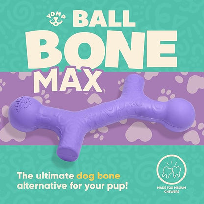 Yomp BallBone MAX: All-Natural Rubber Dog Toy Bone Shape, Nontoxic, Safe for Pet Play, Purple Color, Dishwasher Safe, Freezer Safe for Teething Relief