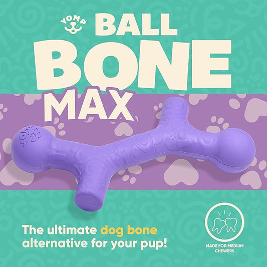 Yomp BallBone MAX: All-Natural Rubber Dog Toy Bone Shape, Nontoxic, Safe for Pet Play, Purple Color, Dishwasher Safe, Freezer Safe for Teething Relief