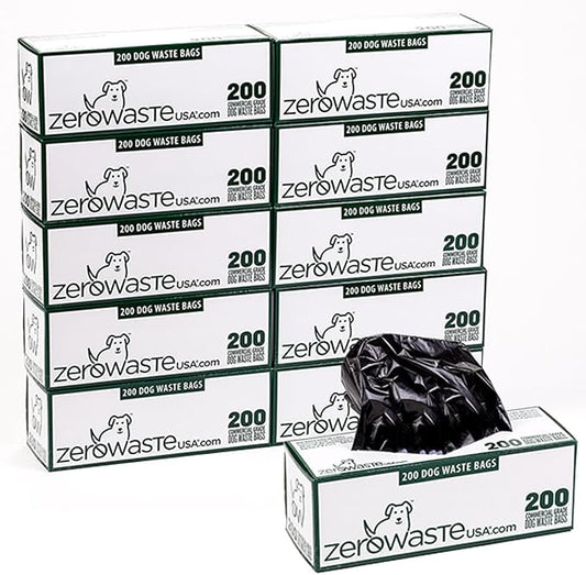 Zero Waste USA 2,000 Premium Dog Waste Station Refill Roll Bags - Guaranteed to fit any commercial roll bag dispenser (10 rolls of 200 bags)