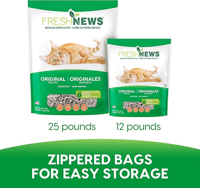 Fresh News Recycled Paper Original Pellet Cat Litter, 12 Pound, Non-Clumping, Unscented, Made in USA