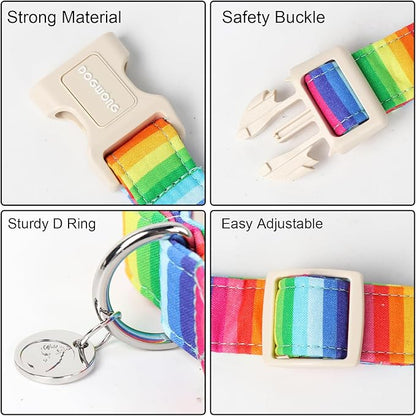 DOGWONG Cotton Dog Collar, Rainbow Dog Collar Durable Soft Natural Fabric Pet Dog Collar Cute LGBTQ Puppy Necklace for Small Medium Large Dogs