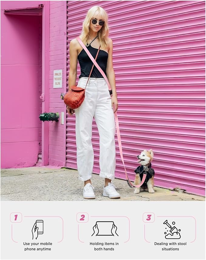 Hands Free Dog Leash, 8.2ft Multifunctional Crossbody Rope with Explosion-Proof Handle and Adjustable Training Hands Free Leash for Medium/Large Dogs Walking,Light Pink