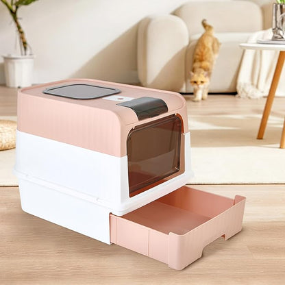 Cat Litter Box with Litter Mat, 18"x14"x13" Large Litter Box for Big Cats, Enclosed Removable Litter Boxs, Front Entry Top Exit Kitty Box, Odor Control, Easy to Clean (Pink)