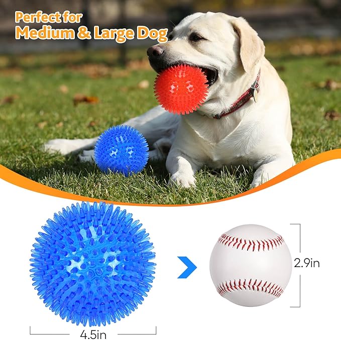 petizer 2-Pack 4.5" Squeaky Dog Toy Balls, Floating Dogs Pool Balls, Dog Spiky Balls, Interactive Fetch Toys for Puppy, Dog Chew Toys (4.5", Large Dogs)