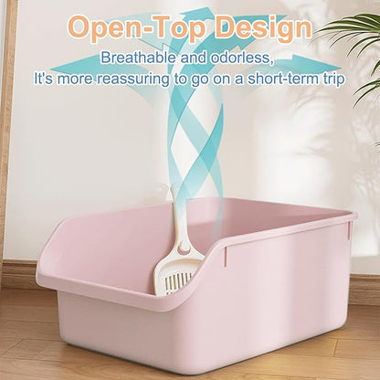 Cat Litter Box with High Sides Anti-Splashing for Indoor Cats Low Entry Kitty Litter Boxes (Pink)