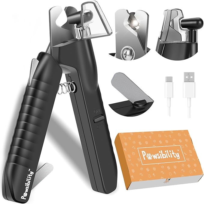 Reinvented Pet Nail Clippers for Your Pal - USB Rechargeable LED Light for Bloodline | Razor Sharp and Durable Blade | Vets Recommended Trimming Tool for Dogs and Cats