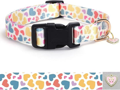 Love Pattern Dog Collar with Buckle Adjustable Safety Nylon Collars for Small Medium Large Dogs, Cute Stylish Girl Boy Christmas Dog Collar(White Heart,XL)