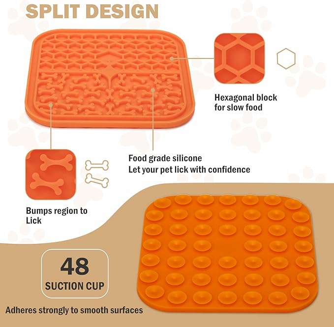 Lick Mat for Dogs - Slow Feeder Licking Mat with Suction Cups for Peanut Butter, Food Treats & Yogurt - 2 Pack