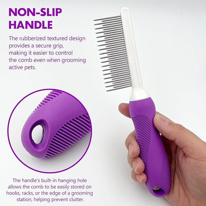Professional Detangling Pet Comb, Dual-Length Stainless Steel Teeth for Dogs Cats for Dematting and Grooming