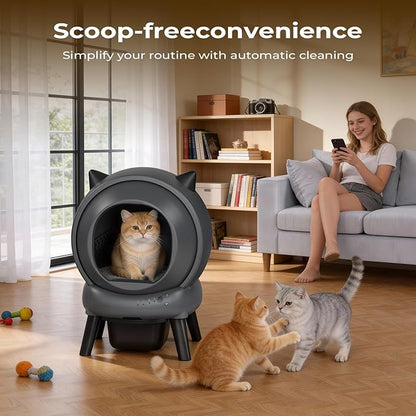 Self Cleaning Litter Box for Multiple Cats, E2 Automatic Cat Litter Box, Self-Cleaning Robot with Smart APP Control and Health Monitoring, Includes 2 Roll Trash Bag and Litter Mat, Grey