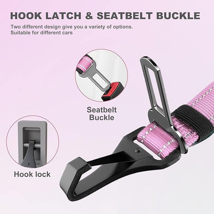 IOKHEIRA Dog Seatbelt - Adjustable Reflective Bungee Harness with Aluminum Swivel Carabiner