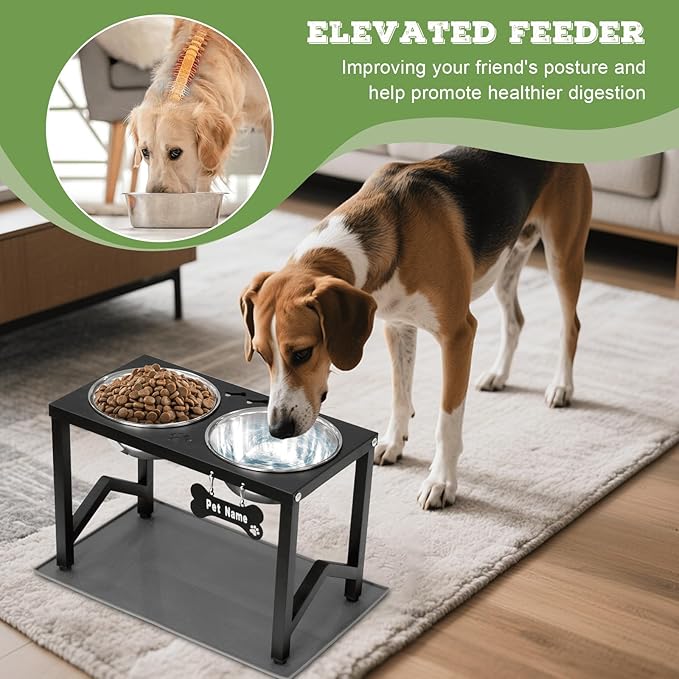Elevated Dog Bowls, Metal Raised Dog Bowl Stand with 2 Thick 58oz Stainless Steel Food Bowls & Silicone Non-Slip Mat - 11.8" Tall for Medium/Large Breeds