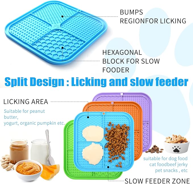 Lick Mat for Dogs, Premium Lick Pad with Suction Cups for Dog Anxiety Relief, Slow Feeder Dog Bowls, Bathing, Grooming and Training.