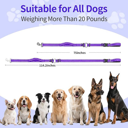 Kazazoo Hands-Free Dog Leash with Adjustable Length 6-9FT + Dual Padded Handles Reflective Safety for Walking, Jogging & Training | Suitable for Medium to Large Dogs & Puppies Purple-L