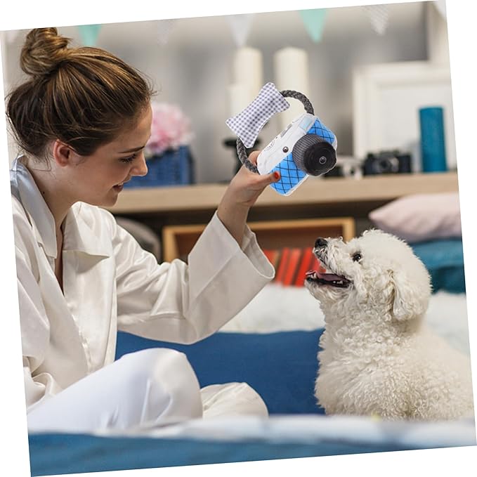 Angoily Dog Chew Toy Camera Shape Squeaky Interactive Puppy Teething Toy for Small Medium Large Dogs Durable Chewing and Teeth Grinding Plaything