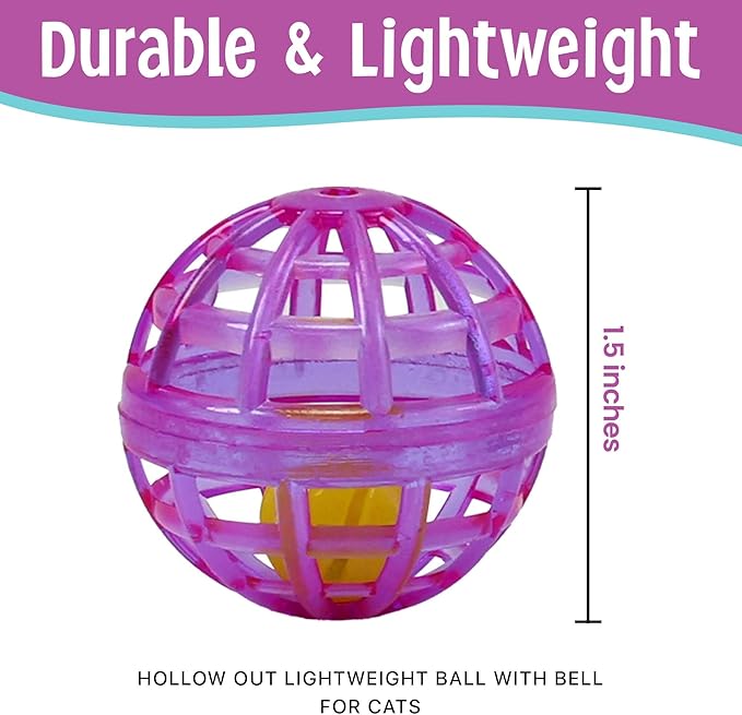 SPOT Lattice Balls Cat Toys - Durable, Fun Balls with Bells Perfect for Swatting and Batting, Colorful Toys to Entertain Indoor Cats and Kittens, - 1.5 inch, 4 pcs