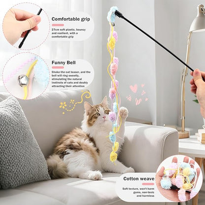 16Pcs Cat Toy Set Pink Kitten Toys Pack Including Feather Teaser Interactive Wand Cat Springs Mice Crinkle Balls and Pet Bell Balls Toys for Bored Indoor Cats, Gift Box Styles (Pink)