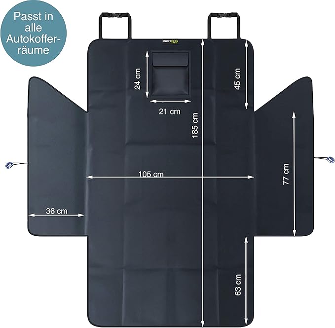 Car Seat Cover - Anti-Slip Protector with Side Protection 185x105x36 cm for Every Car - Includes Foldable Dog Bowl and Brush