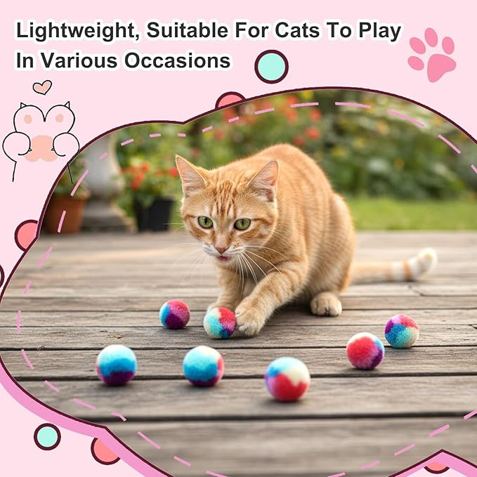 Premium Soft Pom Pom Balls for Kittens & Puppies, Lightweight Interactive Assorted Colors Cat Ball Toys, Kitten Toys for Indoor Cats Kitty, Pet Products for Cats, Dogs(1.2 Inches 30 Balls)