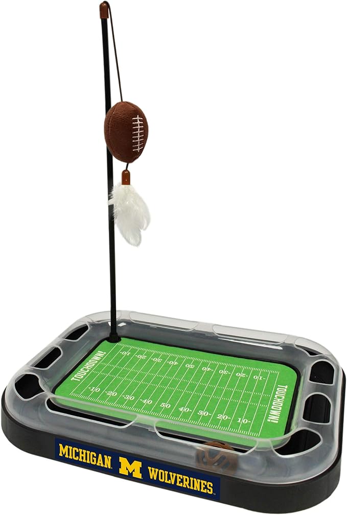Pets First CAT SCRATCHER TOY with CATNIP Filled Plush FOOTBALL Toy & Feather Cat Toy hanging, with Jingle Bell INTERACTIVE BALL Cat Chasing 6-in-1 KITTY Toy