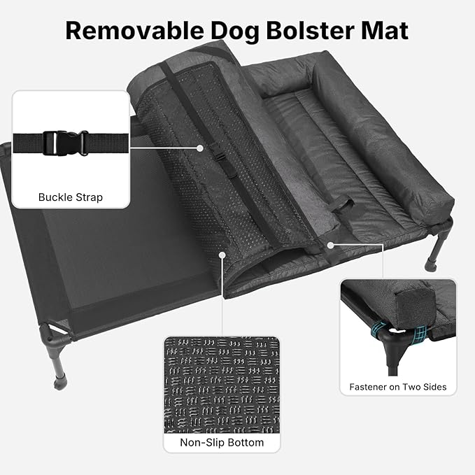 Veehoo Cooling Elevated Dog Bed Add Removable Waterproof Bolster Cushion Mat, Raised Pet Cot with Breathable Teslin Mesh, No-Slip Feet, Dog Couch Bed for Indoor Outdoor, 53 inches, Black