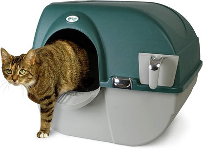 Omega Paw Premium Roll 'N Clean Self Cleaning Litter Box with Integrated Litter Step and Unique Sifting Grill, Regular Size, Forest Green