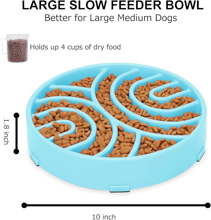 WHIPPY Slow Feeder Anti-Choking Maze Bowl - Anti-Slip Interactive Puzzle Feeder for Large Medium Dogs, Blue