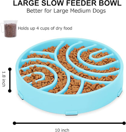 WHIPPY Slow Feeder Anti-Choking Maze Bowl - Anti-Slip Interactive Puzzle Feeder for Large Medium Dogs, Blue